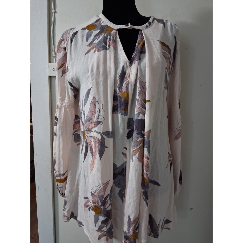Free People Floral Gauze Tunic Dress Pink Grey Boho Crochet Lace XS